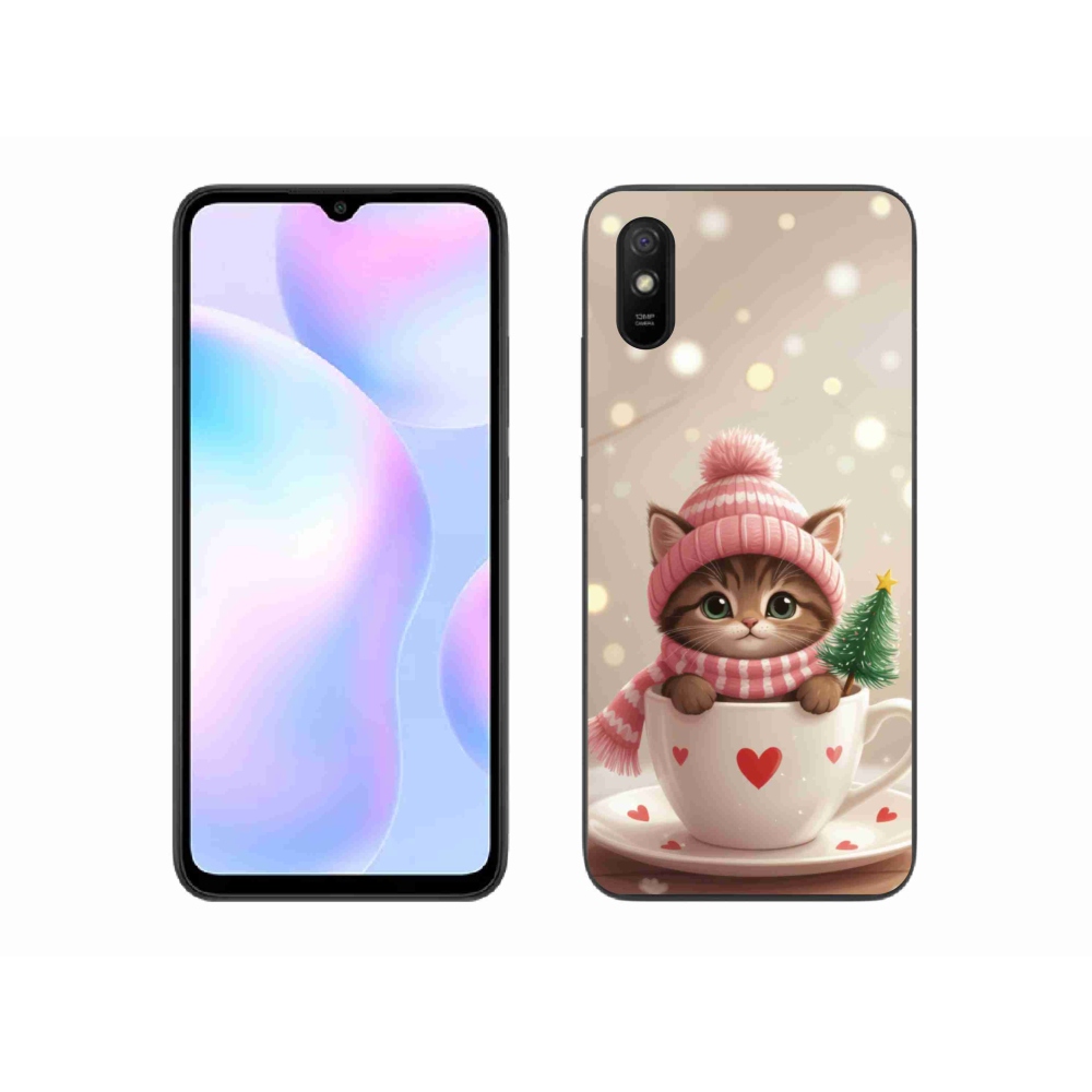 Gél borítás mmCase a Xiaomi Redmi 9A számára - Karácsonyi cica a csészében