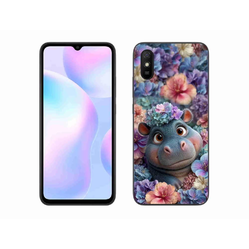 Gél borító mmCase a Xiaomi Redmi 9AT-hoz - víziló virágokban