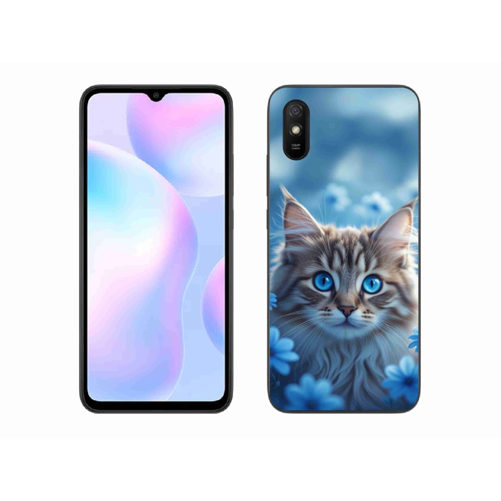 Gél borítás mmCase a Xiaomi Redmi 9AT-hoz - cica kék virágokkal