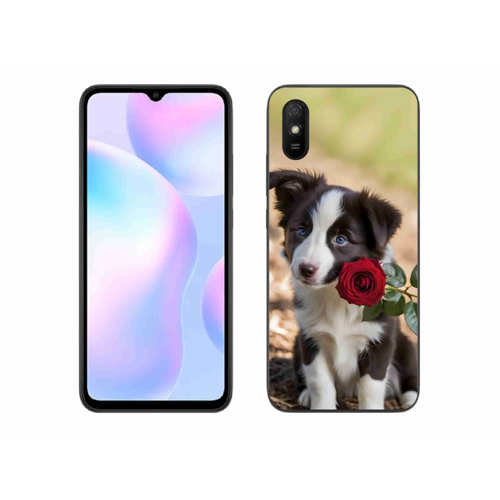 Gél borító mmCase a Xiaomi Redmi 9AT-hoz - aranyos border collie rózsával