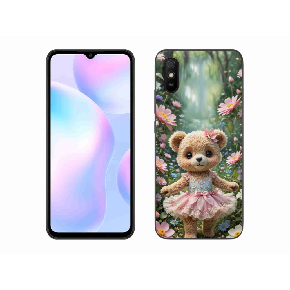 Gél borítás mmCase a Xiaomi Redmi 9AT-hoz - aranyos mackó virágokkal