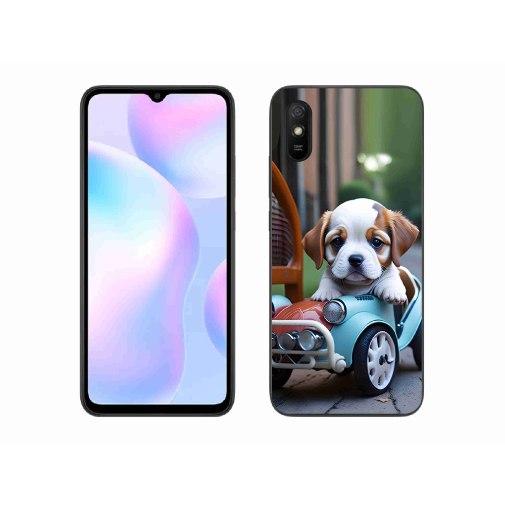 Gél borító mmCase a Xiaomi Redmi 9AT-hoz - kiskutya a retro autóban