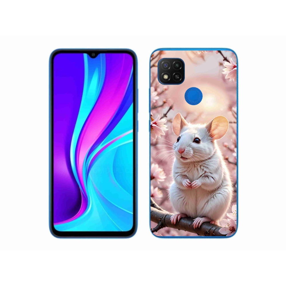 Gél borító mmCase a Xiaomi Redmi 9C-hez - fehér egér az ágon