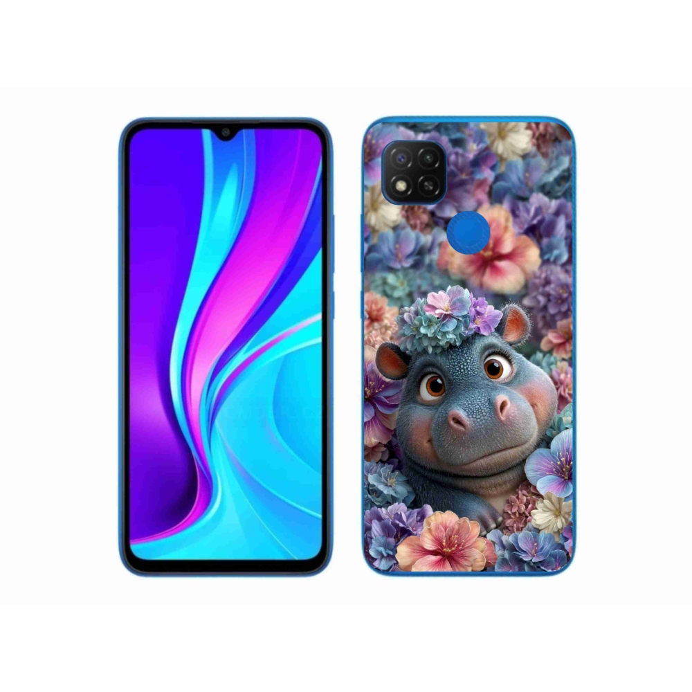 Gél borítás mmCase a Xiaomi Redmi 9C-hez - víziló virágokban
