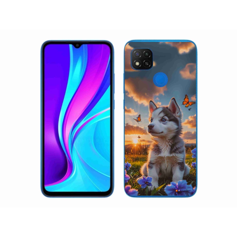 Gél borítás mmCase a Xiaomi Redmi 9C-hez - husky a naplementében