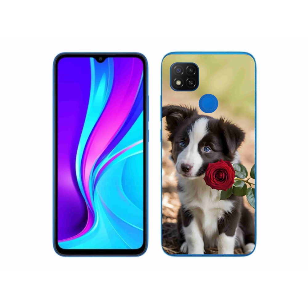 Gél borító mmCase a Xiaomi Redmi 9C-hez - aranyos border collie rózsával