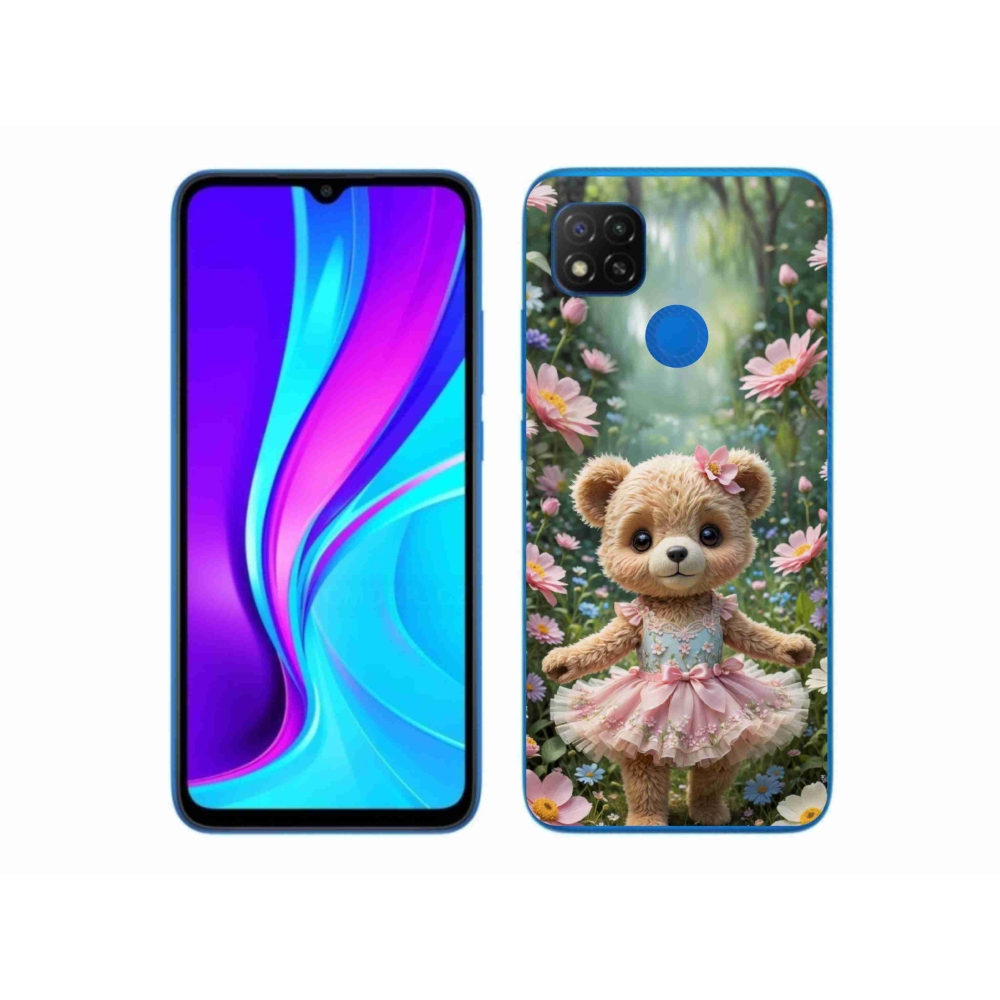 Gél borítás mmCase a Xiaomi Redmi 9C-hez - aranyos mackó virágokkal