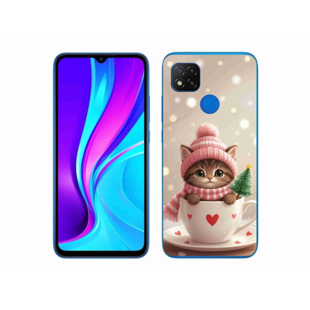 Gél borítás mmCase a Xiaomi Redmi 9C-hez - Karácsonyi cica a csészében