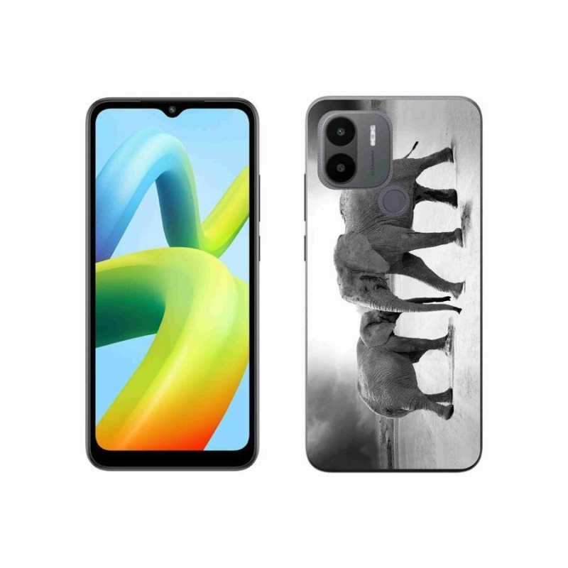 Gél borítás mmCase a Xiaomi Redmi A1+/A2+ készülékhez - fekete és fehér elefántok