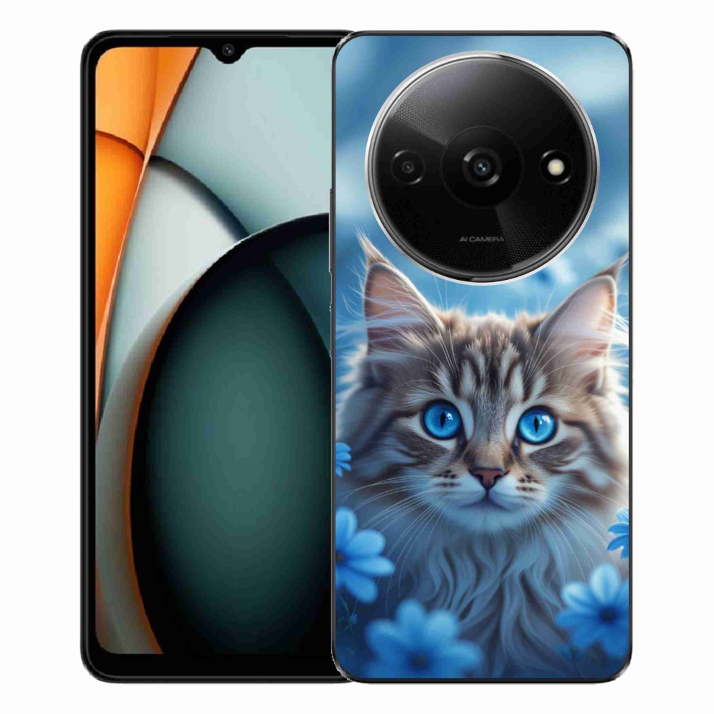 Gél borítás mmCase a Xiaomi Redmi A3-hoz - cica kék virágokkal
