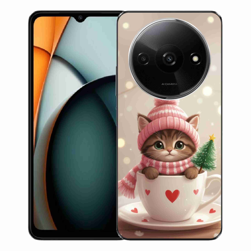 Gél borítás mmCase a Xiaomi Redmi A3-hoz - Karácsonyi cica a csészében