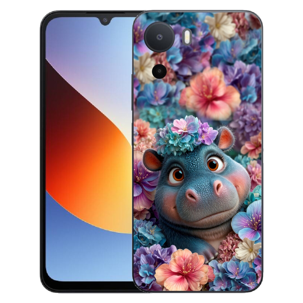 mmCase géltok a Xiaomi Redmi A7 Pro-hoz – virágokkal díszített víziló
