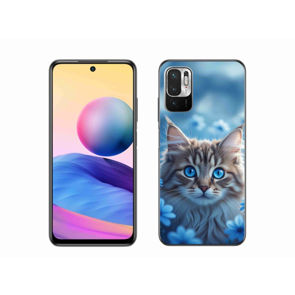 Gél borító mmCase a Xiaomi Redmi Note 10 5G-hez - kék virágos cica