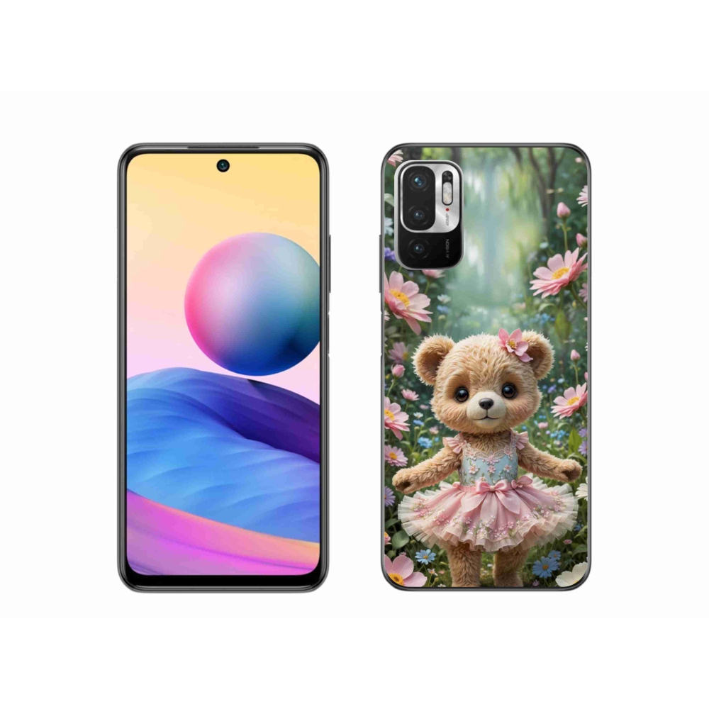 Gél borítás mmCase a Xiaomi Redmi Note 10 5G-hez - aranyos mackó virágokban
