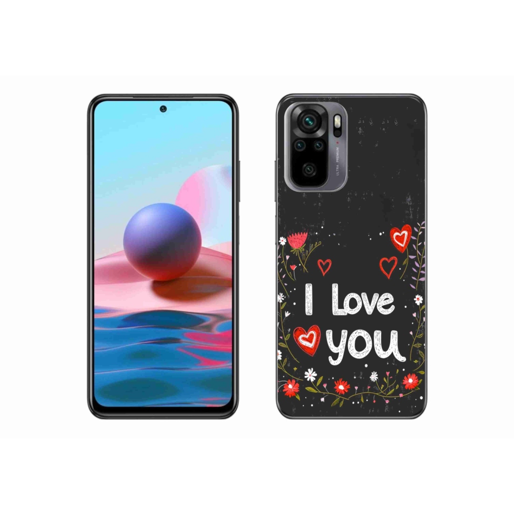 Gél borító mmCase a Xiaomi Redmi Note 10 készülékhez - I love you fekete háttérrel
