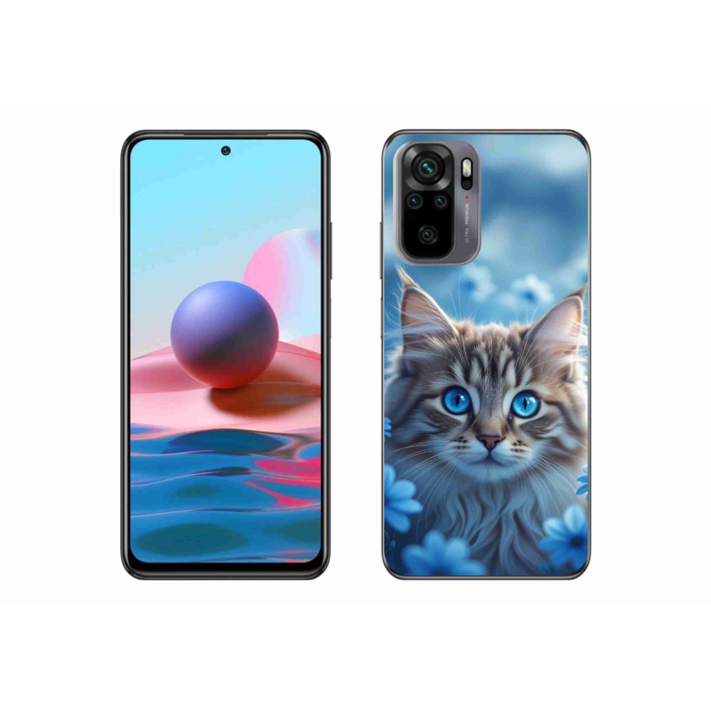 Gél borítás mmCase a Xiaomi Redmi Note 10 készülékhez - kék virágos cica