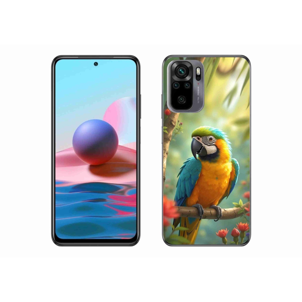 Gél borítás mmCase a Xiaomi Redmi Note 10 készülékhez - papagáj ara kék és sárga