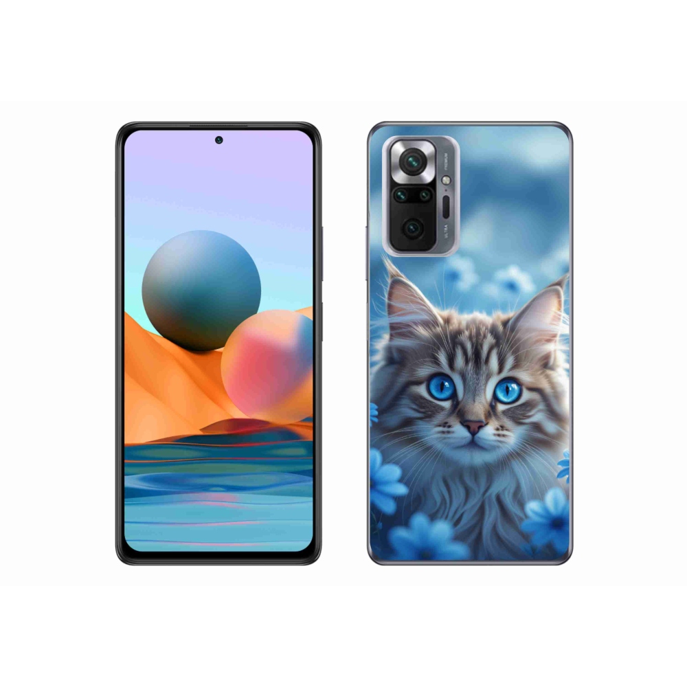 Gél borítás mmCase a Xiaomi Redmi Note 10 Pro-hoz - cica kék virágokkal