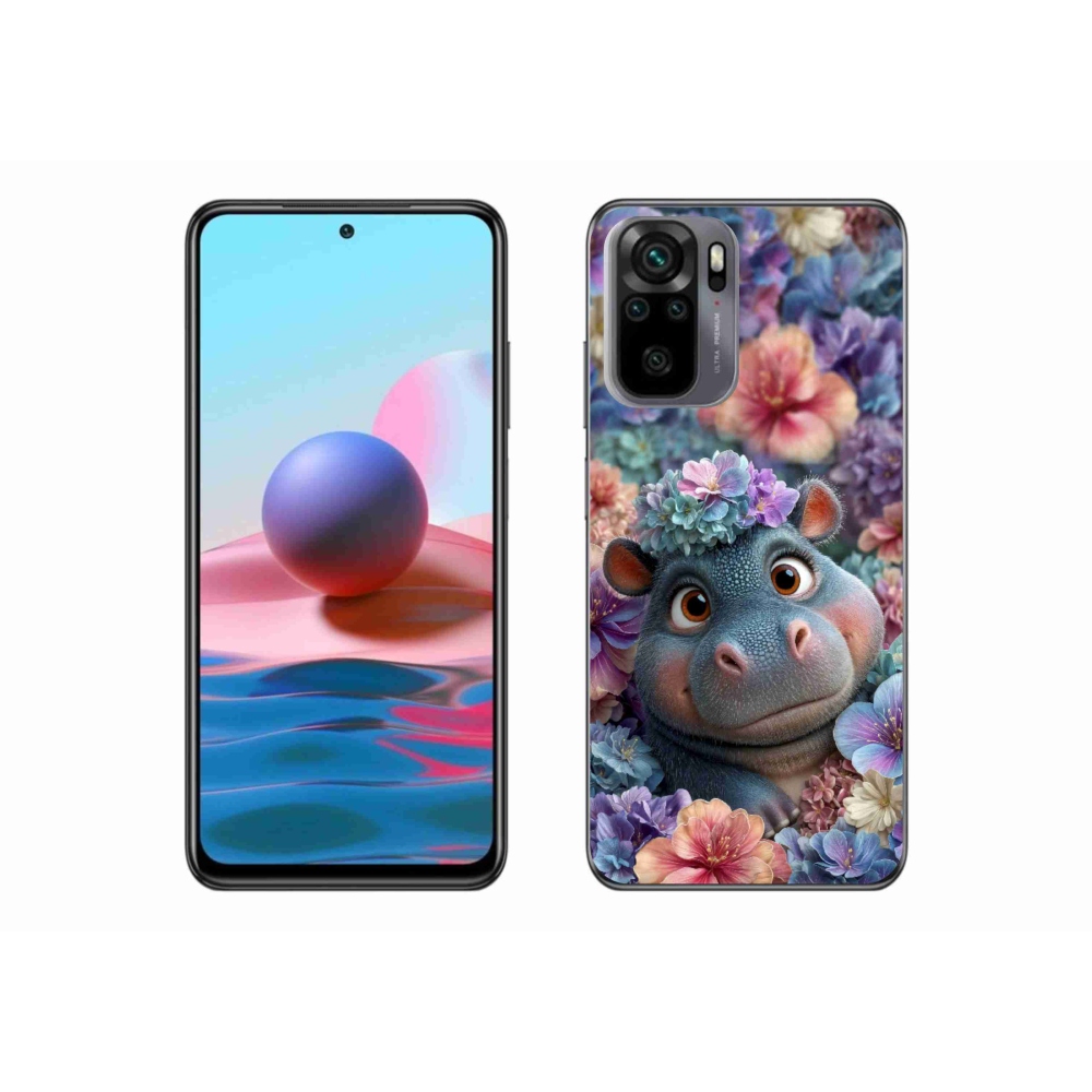 Gél borító mmCase a Xiaomi Redmi Note 10S-hez - víziló virágokban
