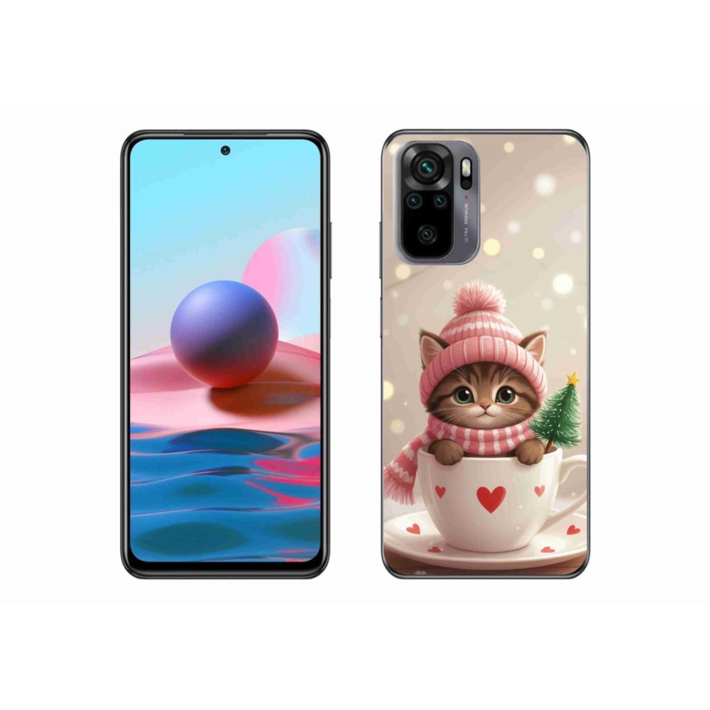 Gél borító mmCase a Xiaomi Redmi Note 10S-hez - Karácsonyi cica a csészében