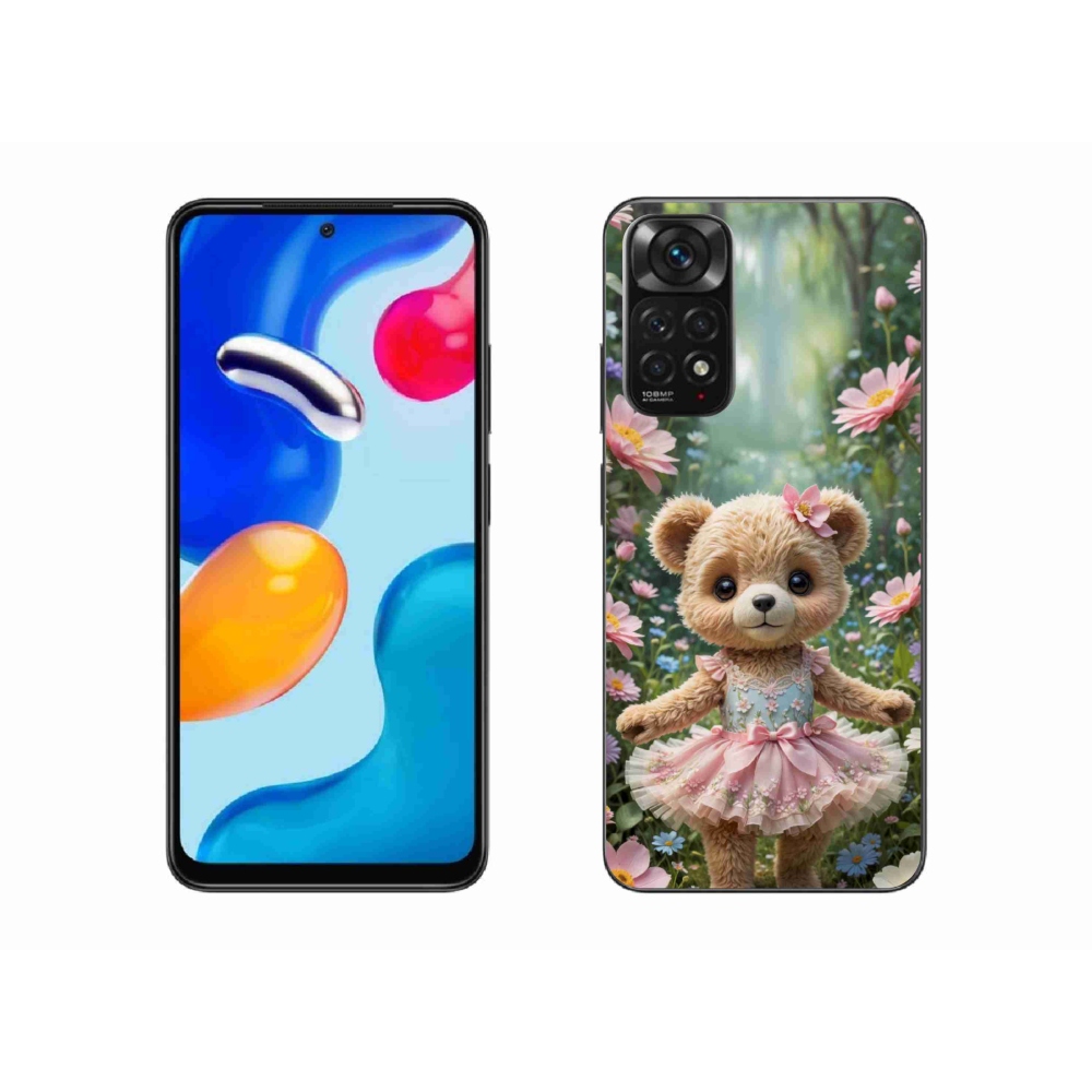 Gél borító mmCase a Xiaomi Redmi Note 11 4G-hez - aranyos mackó virágokkal