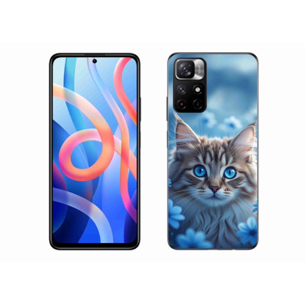Gél borítás mmCase a Xiaomi Redmi Note 11S 5G/Poco M4 Pro 5G - kék virágos cica számára