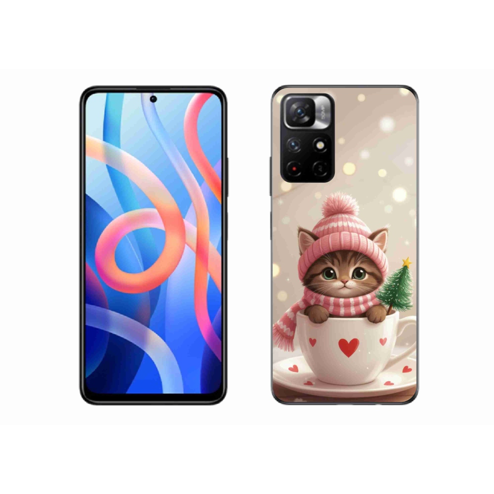 Gél borítás mmCase a Xiaomi Redmi Note 11S 5G/Poco M4 Pro 5G számára - Karácsonyi cica a csészében