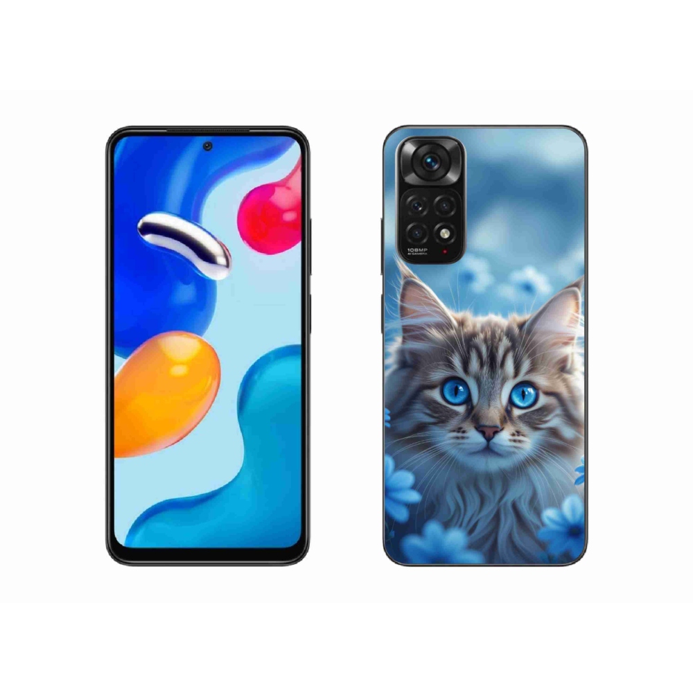 Gél borítás mmCase a Xiaomi Redmi Note 11S-hez - cica kék virágokkal