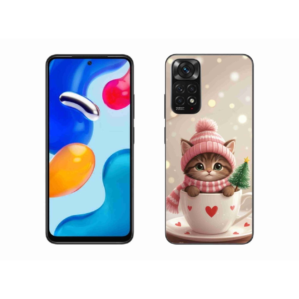 Gél borítás mmCase a Xiaomi Redmi Note 11S-hez - Karácsonyi cica a csészében