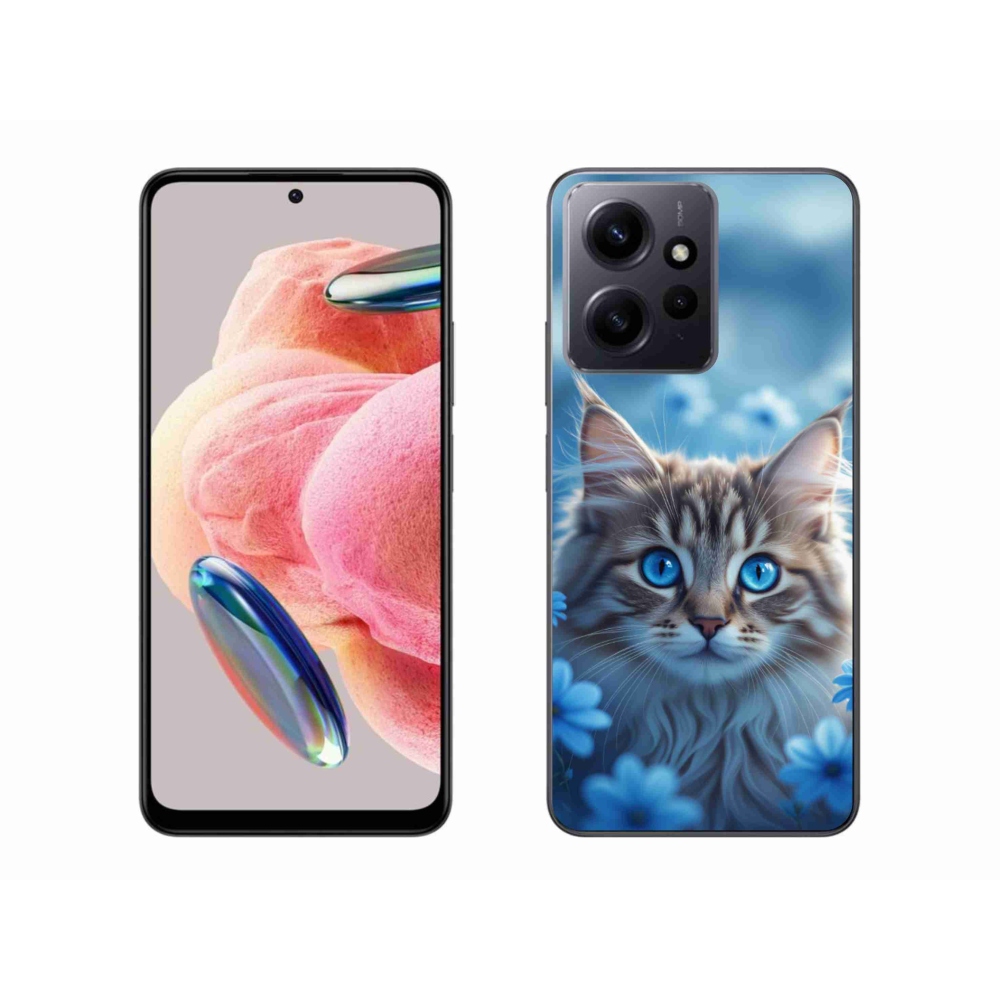 Gél borító mmCase a Xiaomi Redmi Note 12-hez - kék virágos cica