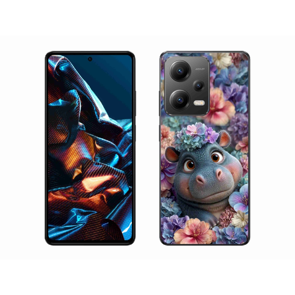 Gél borító mmCase a Xiaomi Redmi Note 12 Pro 5G számára - víziló virágokban