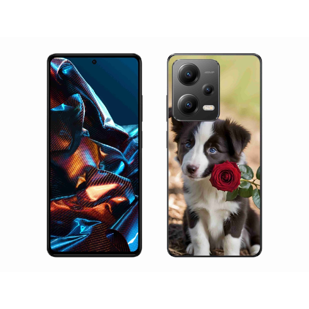 Gél borító mmCase a Xiaomi Redmi Note 12 Pro 5G számára - aranyos border collie rózsával