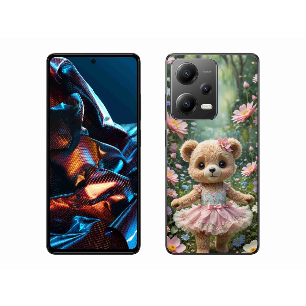 Gél borítás mmCase a Xiaomi Redmi Note 12 Pro 5G számára - aranyos mackó virágokkal