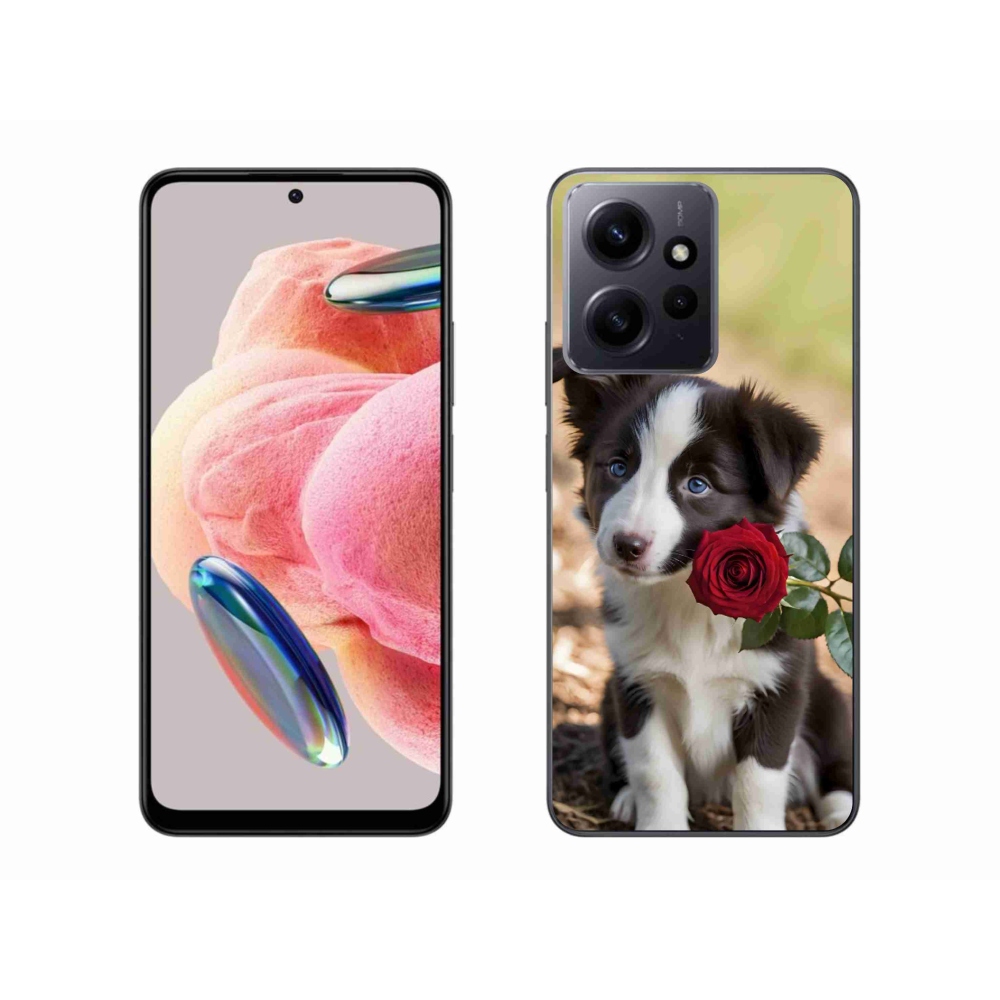 Gél borító mmCase a Xiaomi Redmi Note 12-hez - aranyos border collie rózsával