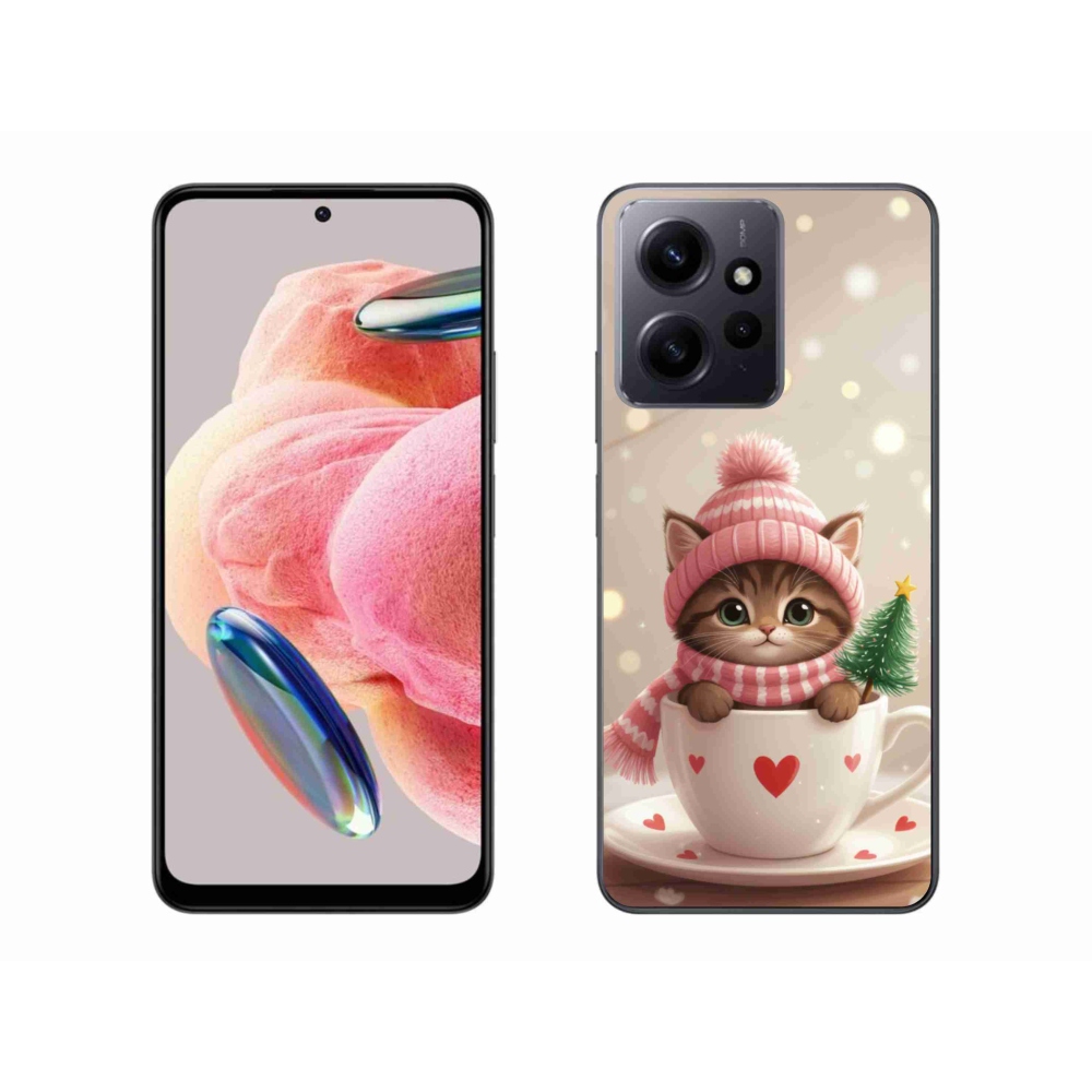 Gél borítás mmCase a Xiaomi Redmi Note 12-hez - Karácsonyi cica a csészében