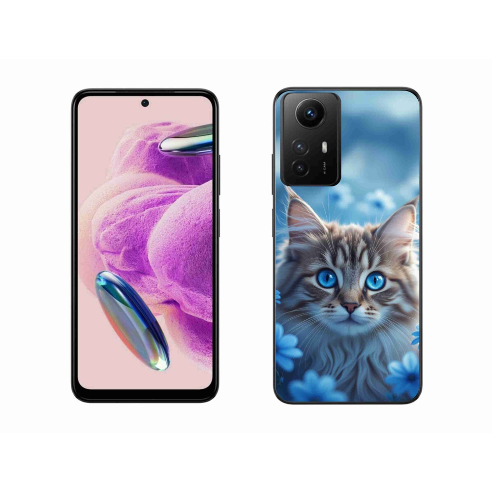 Gél borító mmCase a Xiaomi Redmi Note 12S-hez - cica kék virágokkal