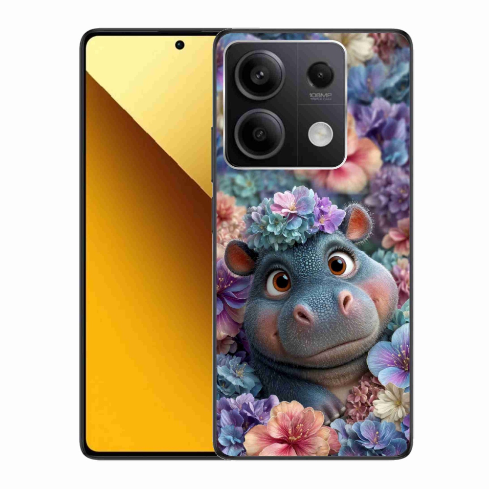 Gél borító mmCase a Xiaomi Redmi Note 13 5G-hez - víziló virágokban