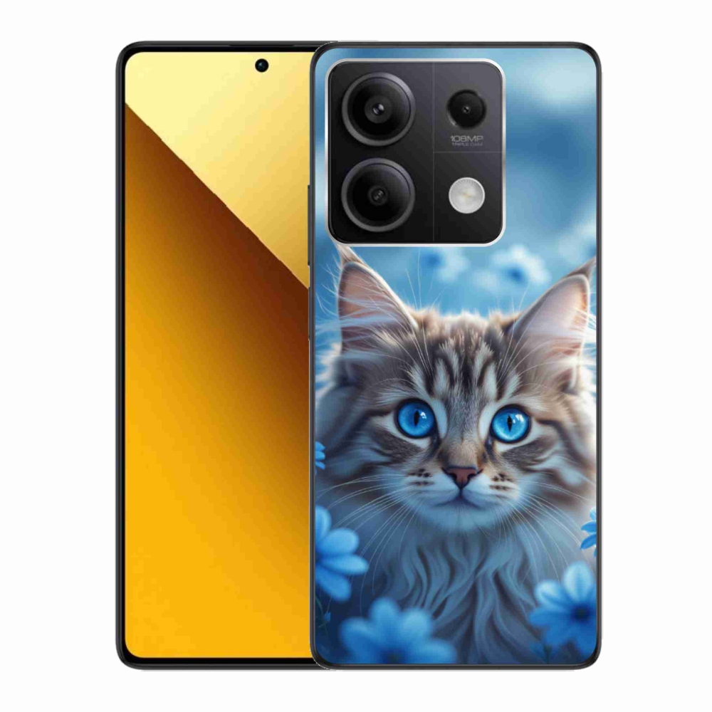 Gél borítás mmCase a Xiaomi Redmi Note 13 5G-hez - kék virágos cica