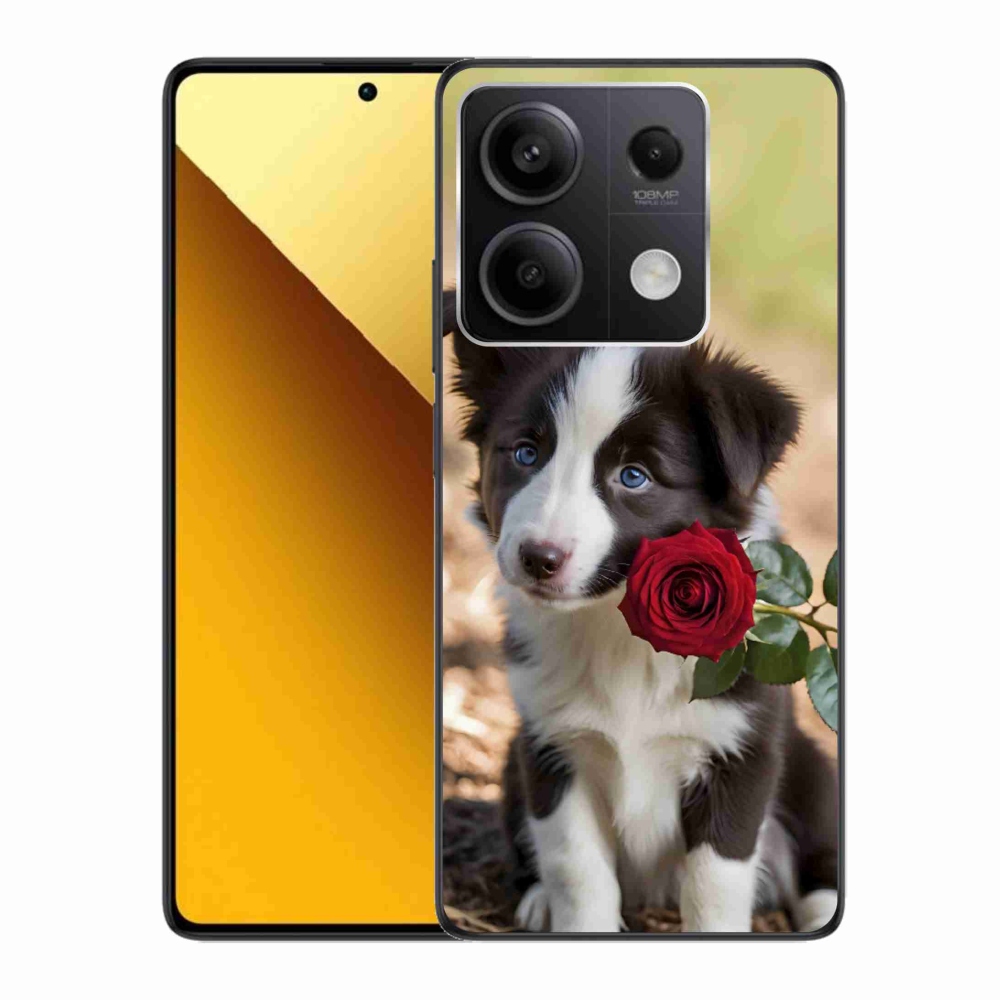 Gél borító mmCase a Xiaomi Redmi Note 13 5G számára - aranyos border collie rózsával