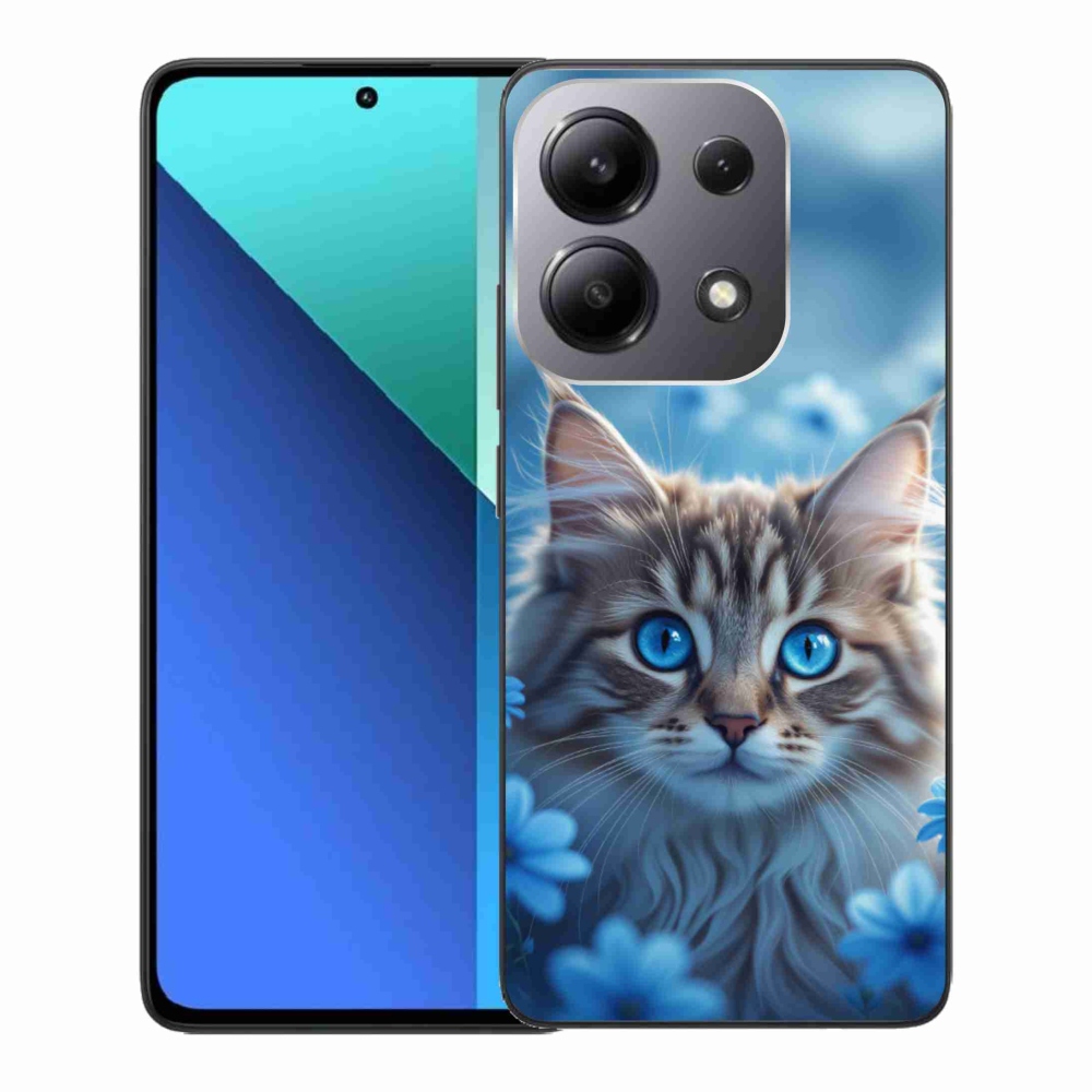 Gél borító mmCase a Xiaomi Redmi Note 13-hoz - kék virágos cica