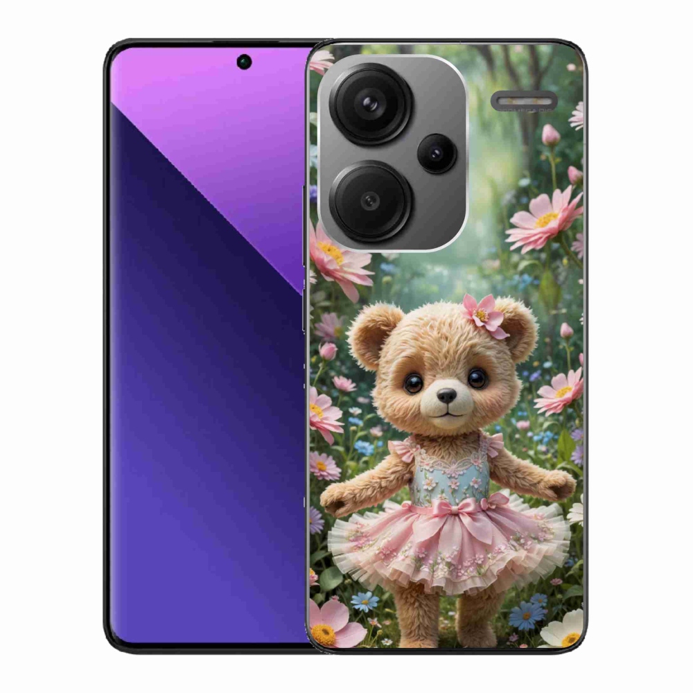 Gél borítás mmCase a Xiaomi Redmi Note 13 Pro+ 5G számára - aranyos virágos mackó virágokban