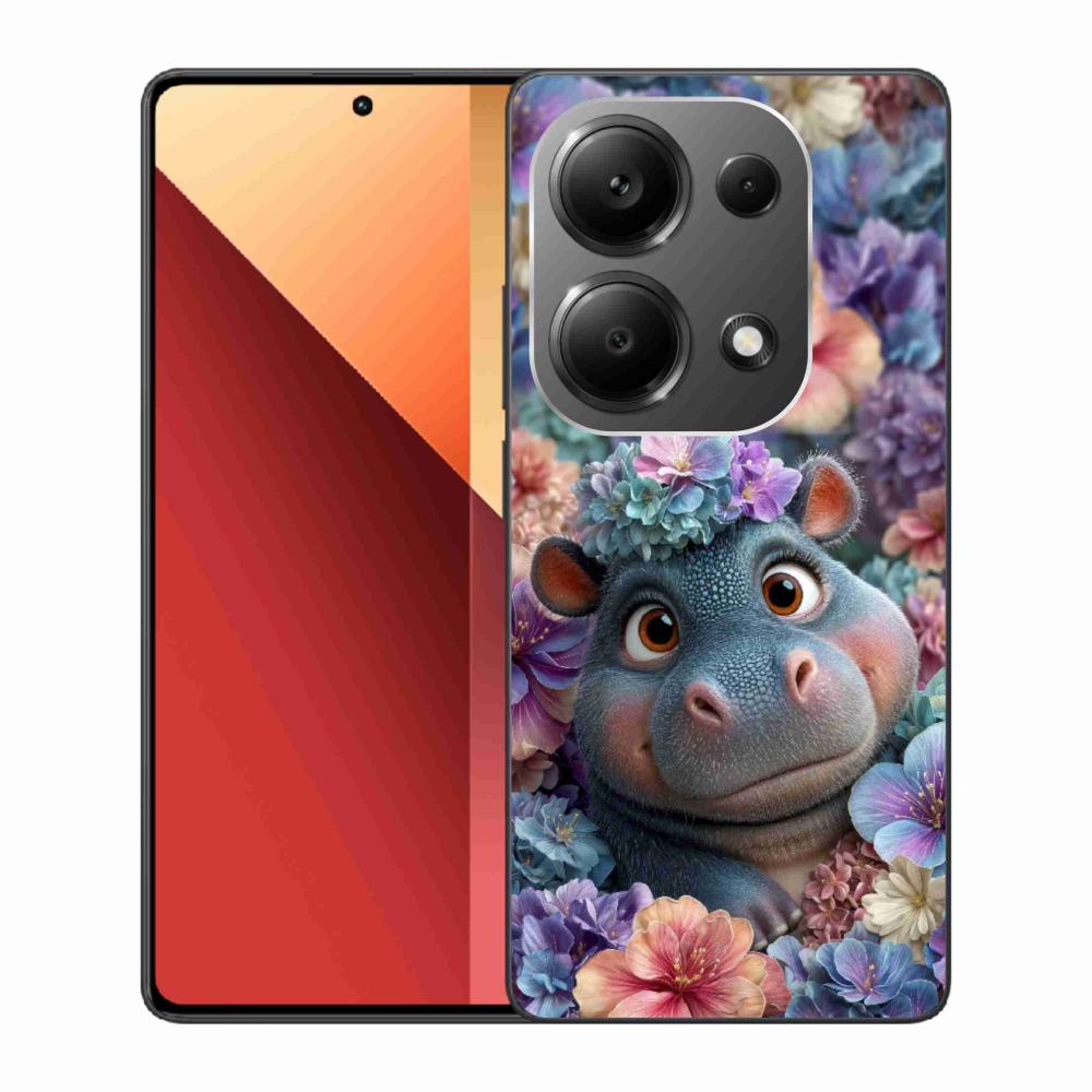 Zselés borítás mmCase a Xiaomi Redmi Note 13 Pro/Poco M6 Pro számára - víziló virágokban