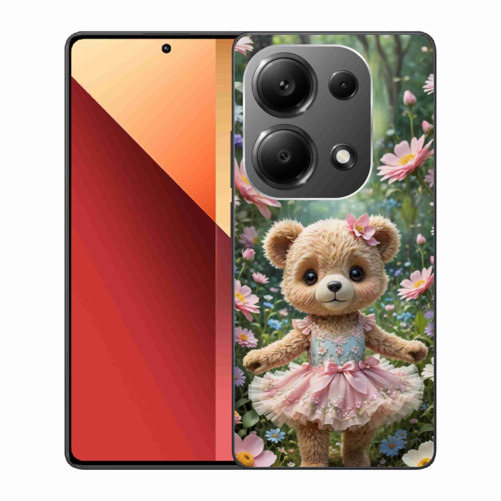 Gél borítás mmCase a Xiaomi Redmi Note 13 Pro/Poco M6 Pro számára - aranyos virágos mackó virágokban