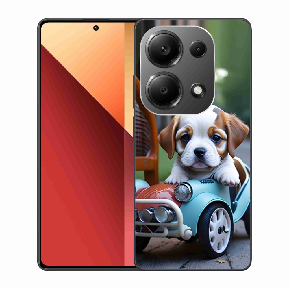 Gél borítás mmCase a Xiaomi Redmi Note 13 Pro/Poco M6 Pro - kiskutya retro autóban