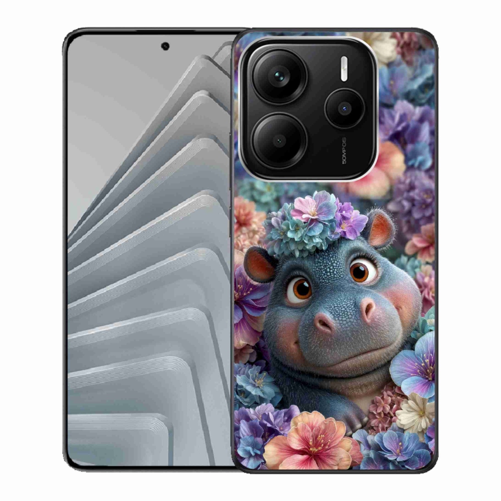 Gél borító mmCase a Xiaomi Redmi Note 14 5G-hez - víziló virágokban