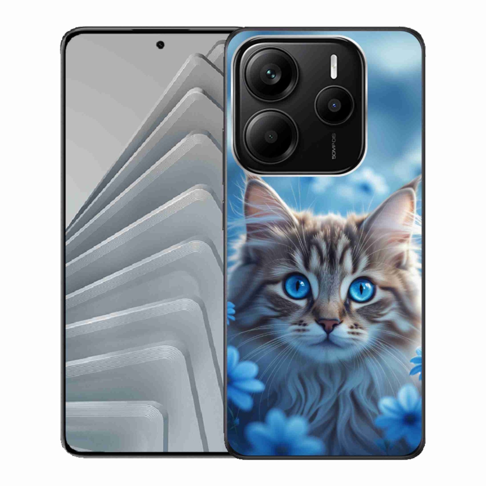Gél borító mmCase a Xiaomi Redmi Note 14 5G-hez - kék virágos cica