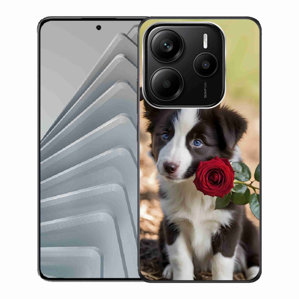Gél borító mmCase a Xiaomi Redmi Note 14 5G számára - aranyos border collie rózsával