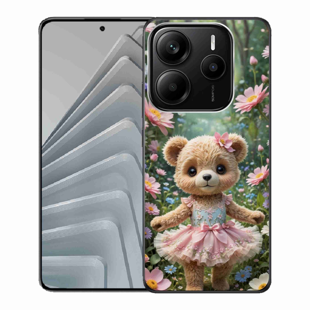 Gél borítás mmCase a Xiaomi Redmi Note 14 5G-hez - aranyos mackó virágokban