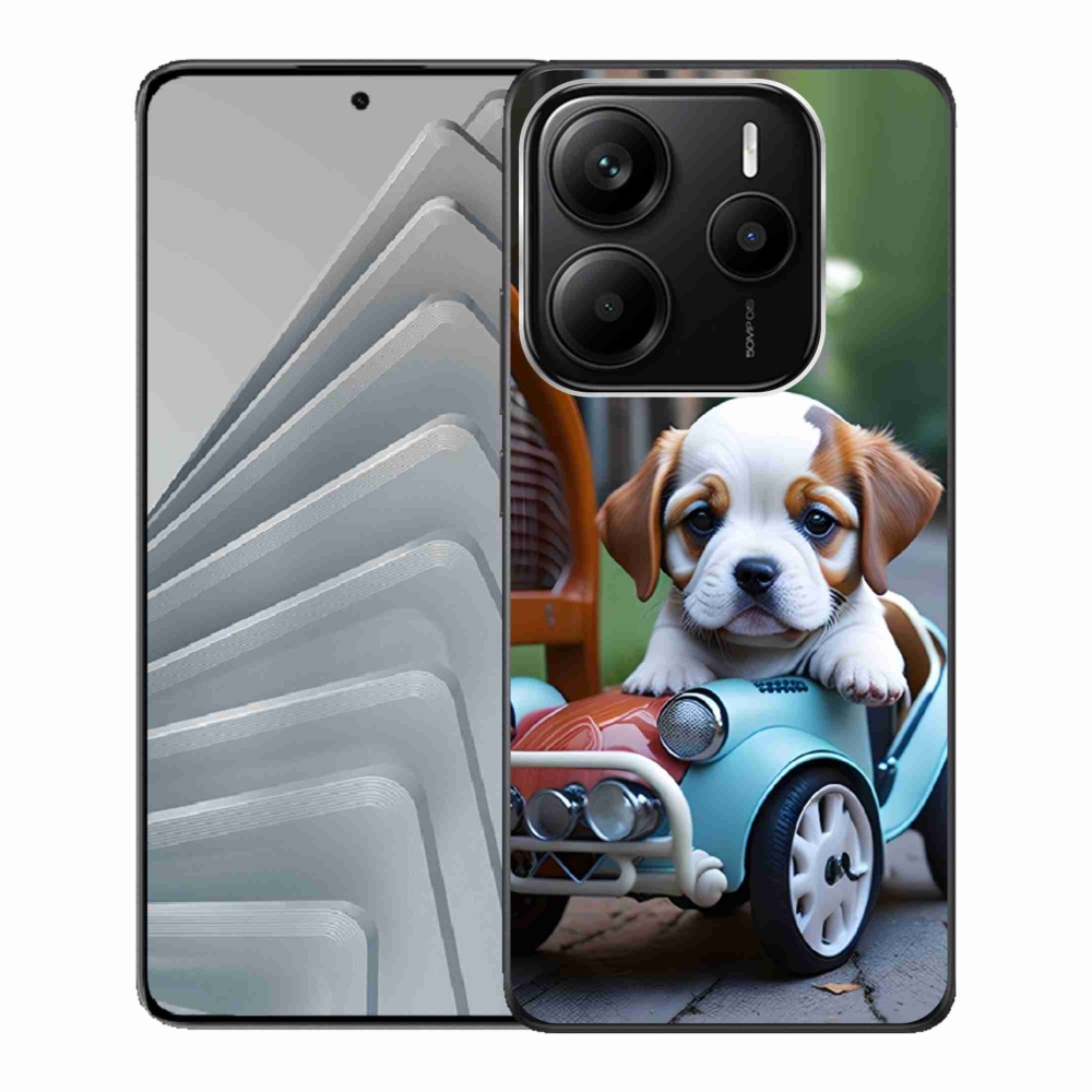 Gél borítás mmCase a Xiaomi Redmi Note 14 5G - kiskutya retro autóban