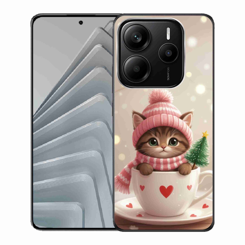 Gél borítás mmCase a Xiaomi Redmi Note 14 5G-hez - Karácsonyi cica a csészében